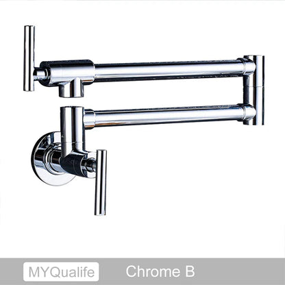 DecorBites™ Brushed Gold Brass Pot Filler Faucet with Folding Spout - Wall Mounted Kitchen Tap