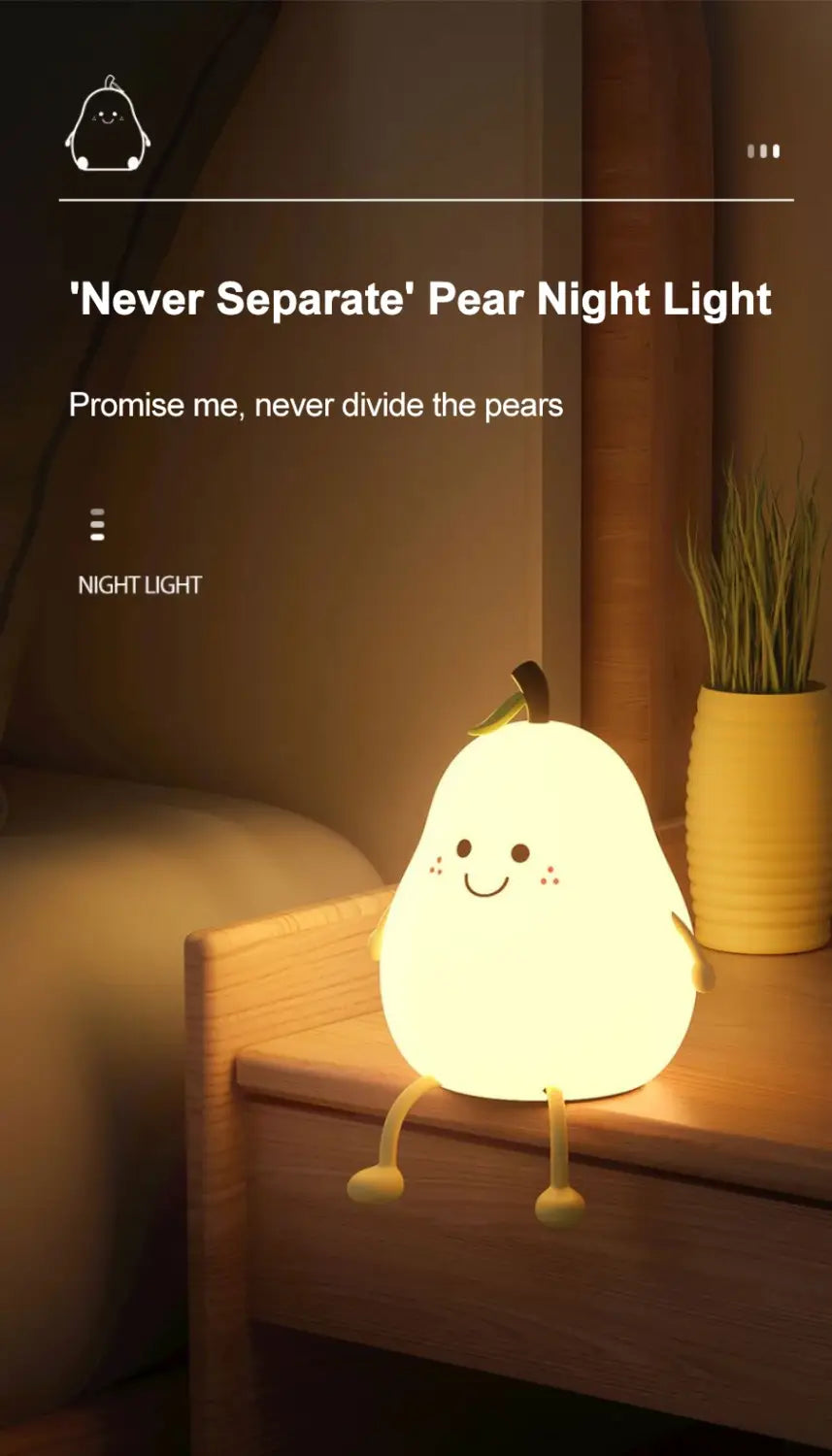 DecorBites™ USB Rechargeable Night Light Pear Silicone Night Lights Touch Sensor Bedroom Bedside Cat Lamp With Remote