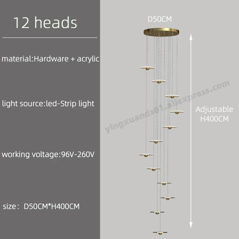 DecorBites™ LED Chandelier for Revolving Staircase | Loft Villa Ceiling Hanging Lamp