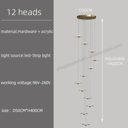 DecorBites™ LED Chandelier for Revolving Staircase | Loft Villa Ceiling Hanging Lamp