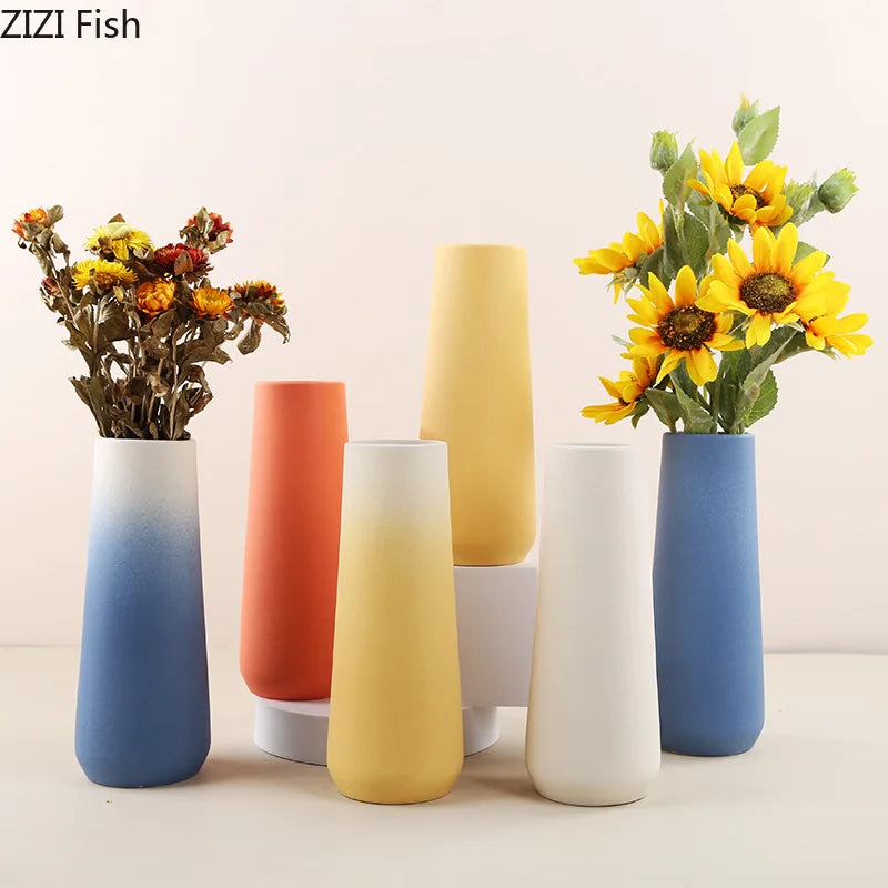 DecorBites™ Gradient Ceramic Vase Cylinder Desk Decoration Floral Vases Modern Room Decor