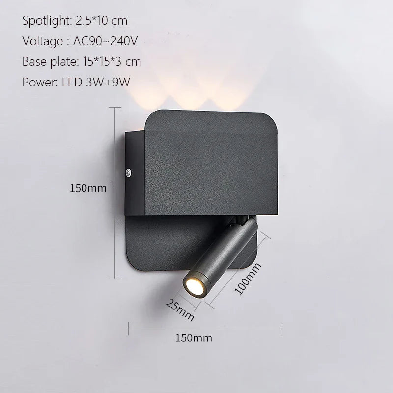 DecorBites™ LED Wall Lamp USB Charging Bedroom Hotel Bedside Reading Sconce Switch