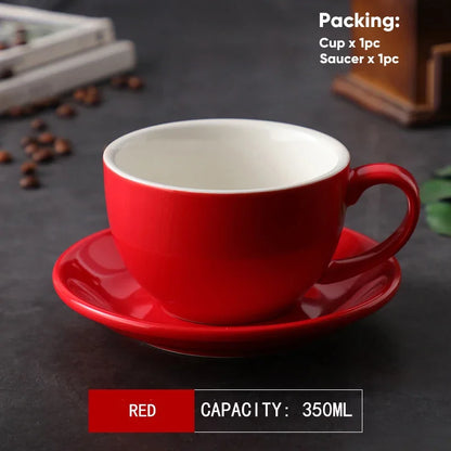 طقم أكواب قهوة لاتيه سيراميك وصحن من ديكوربايتس™ سعة 350 مل - طقم من قطعتين