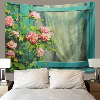 Decobites Rose Garden Tapestry Retro Oil Painting Wall Cloth for Bedroom Decor