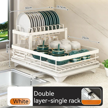 DecorBites™ Kitchen Dish Drying Rack with Drainboard Organizer for Dinnerware and Utensils