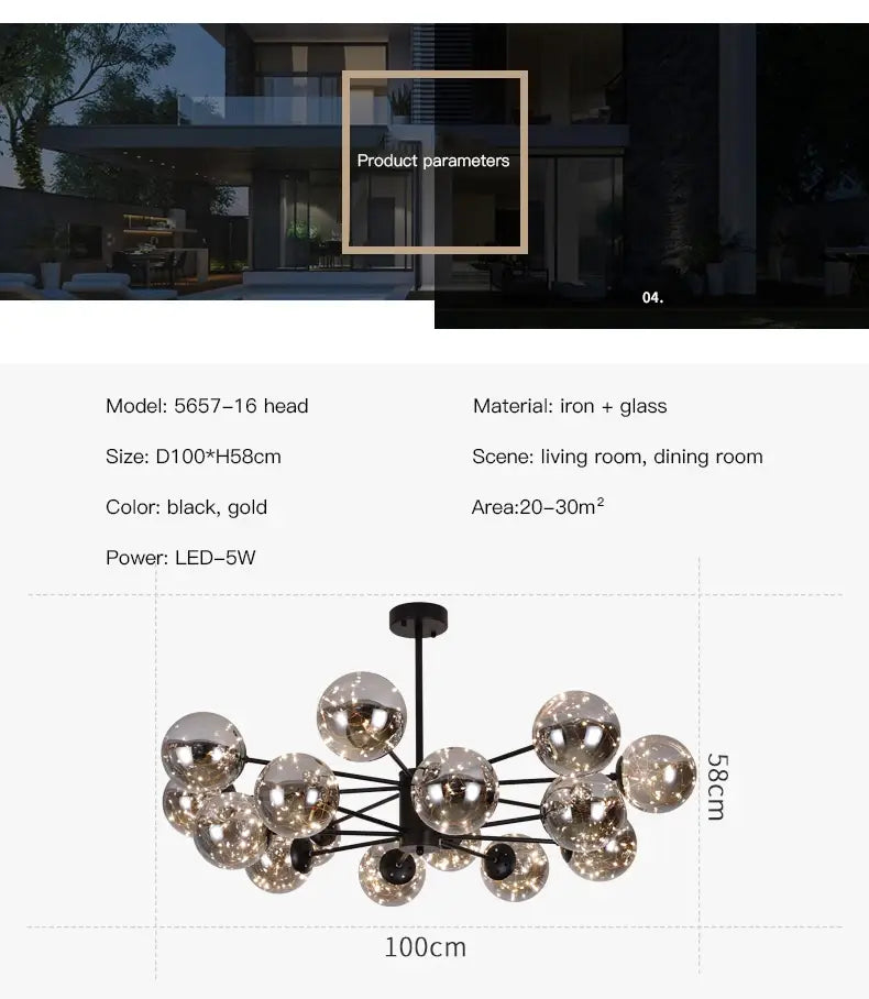 DecorBites™ Luxury Glass Ball Nordic Chandeliers - Dimmable