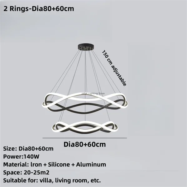 DecorBites™ Black Geometric LED Ring Chandelier for Elegant Spaces