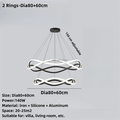 DecorBites™ Black Geometric LED Ring Chandelier for Elegant Spaces