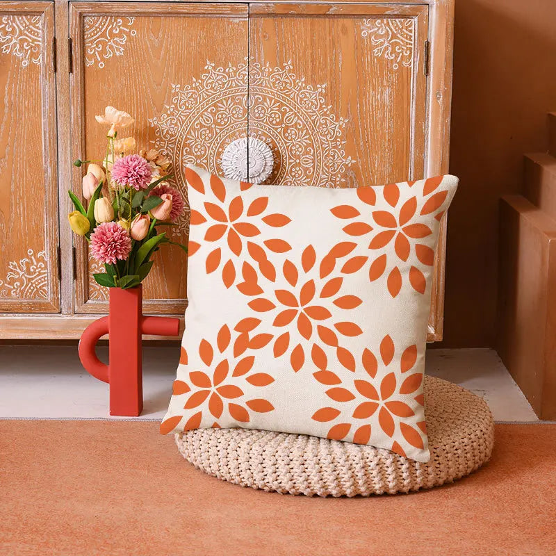 غطاء وسادة من الكتان الأصفر الهندسي من DecorBites™ للديكور العصري 45×45 سم