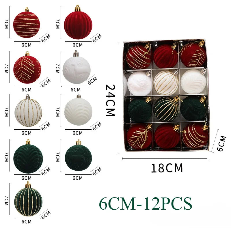 6/12pcs 6cm Wine Red Christmas Ball Ornaments Dark Green White Christmas Tree Party Decoration New Christmas Spheres Pendant