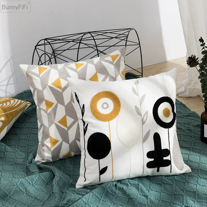 DecorBites™ Daisy Home Floral Geometric Embroidery Pillow Cover 45x45cm/30x50cm Yellow Blue