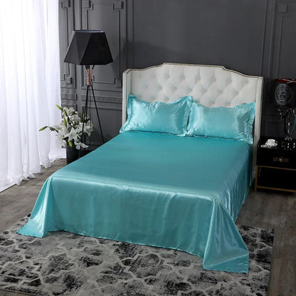 Decobites Silky Rayon Queen Bed Sheet Set Luxurious Solid Satin High Quality Sheets