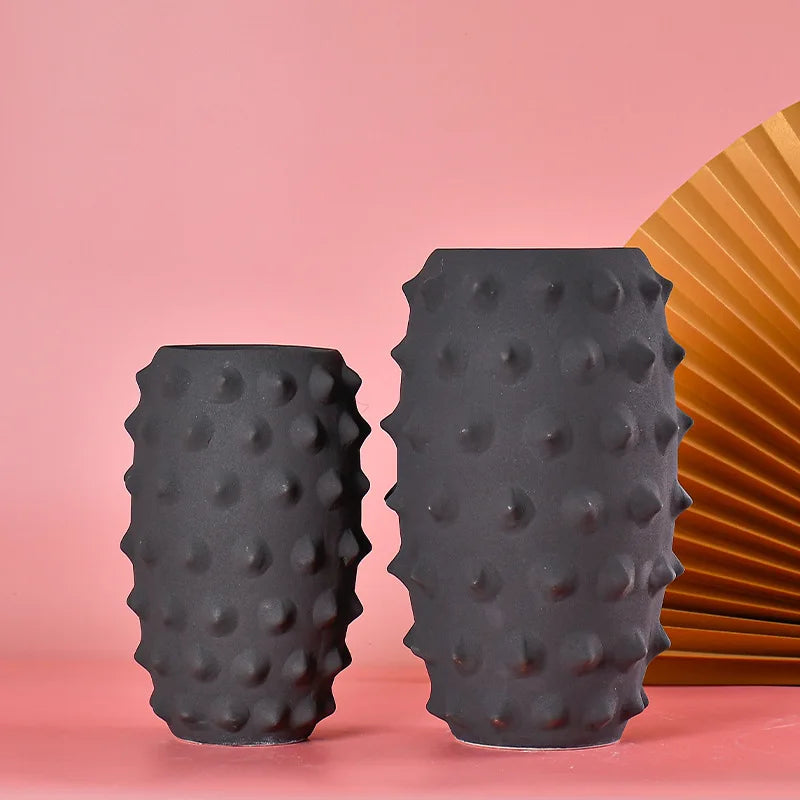 DecorBites™ Black Ceramic Sea Urchin Spine Vase - Abstract Geometry Handicraft Decoration