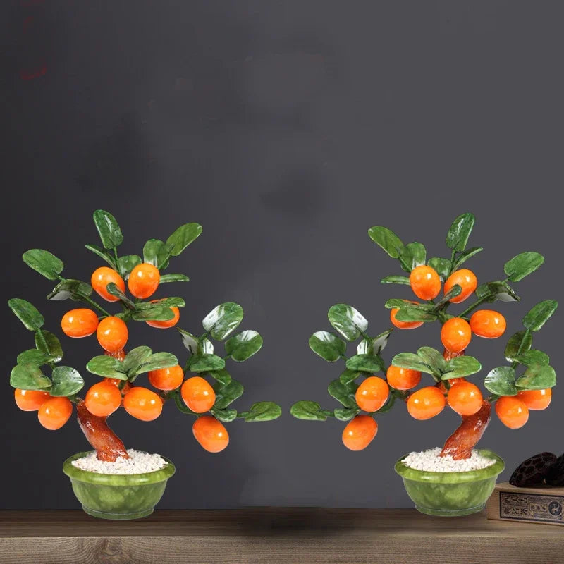 Decorbites™ Árbol Bonsái de Mandarina Kumquat Jade: Ornamentos Decorativos Chinos Hechos a Mano