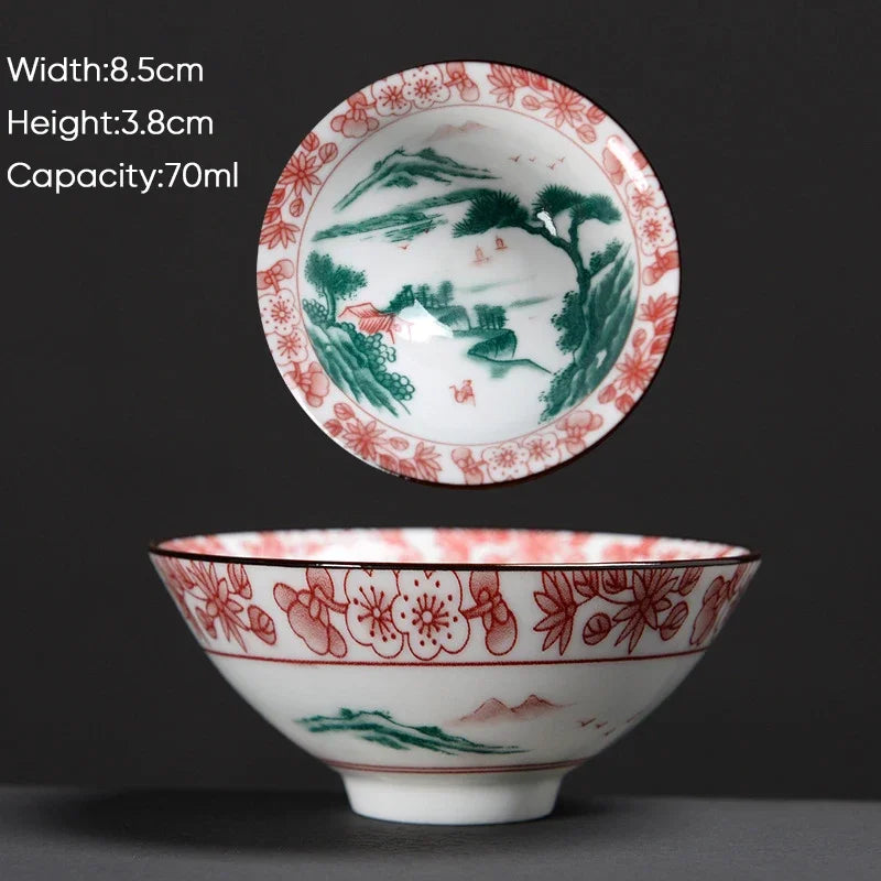 كوب شاي الكونغ فو من سيراميك ديكوربايتس™ باللونين الأزرق والأبيض - أكواب ساكي بورسلين على الطريقة اليابانية