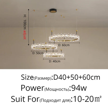 DecorBites™ Gold Crystal Ring Chandelier Pendant Light, Luxury Modern Design for Home Décor
