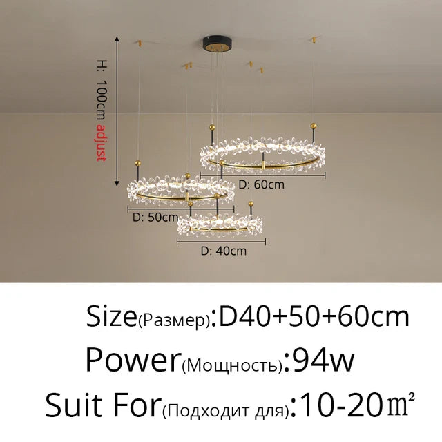 Lámpara colgante de araña con anillo de cristal dorado Decorbites™ , diseño moderno de lujo para la decoración del hogar