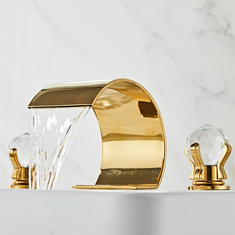 Grifo de baño con mango de cristal dorado Decorbites™ - Grifo de fregadero de latón de montaje amplio