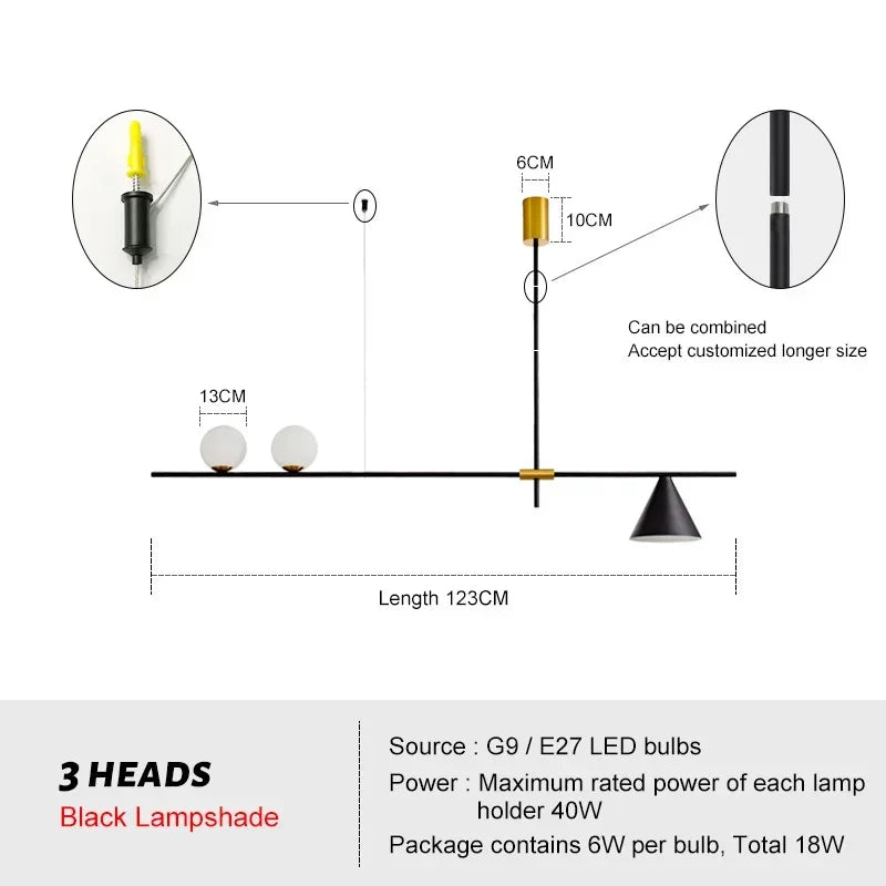 DecorBites™ Glass Chandelier Pendant Light for Dining Room Kitchen Fixtures