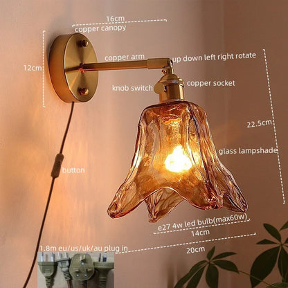 DecorBites™ Japanese Style LED Wall Lamps Living Room Coffee Balcony Stair Light Copper Glass