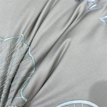 DecorBites™ 1200TC Embroidery Egyptian Cotton Bedding Set 4pcs King Queen Solid Sheet Duvet Cover