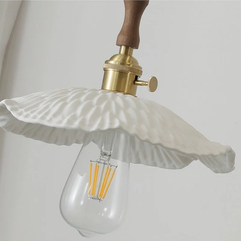 DecorBites™ Ceramic Walnut Wood Pendant Light Fixture - Adjustable LED Lamparas for Study Aisle