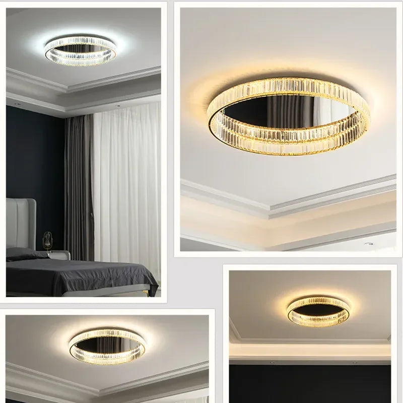 Lámpara de techo LED regulable DecorBites™ Gold Steel con acabado de cristal de lujo
