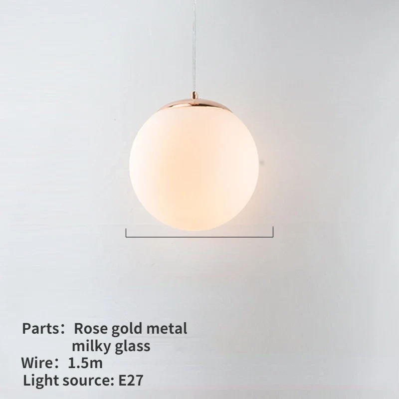 Nordic White Glass Globe Pendant Light With Iron Finish