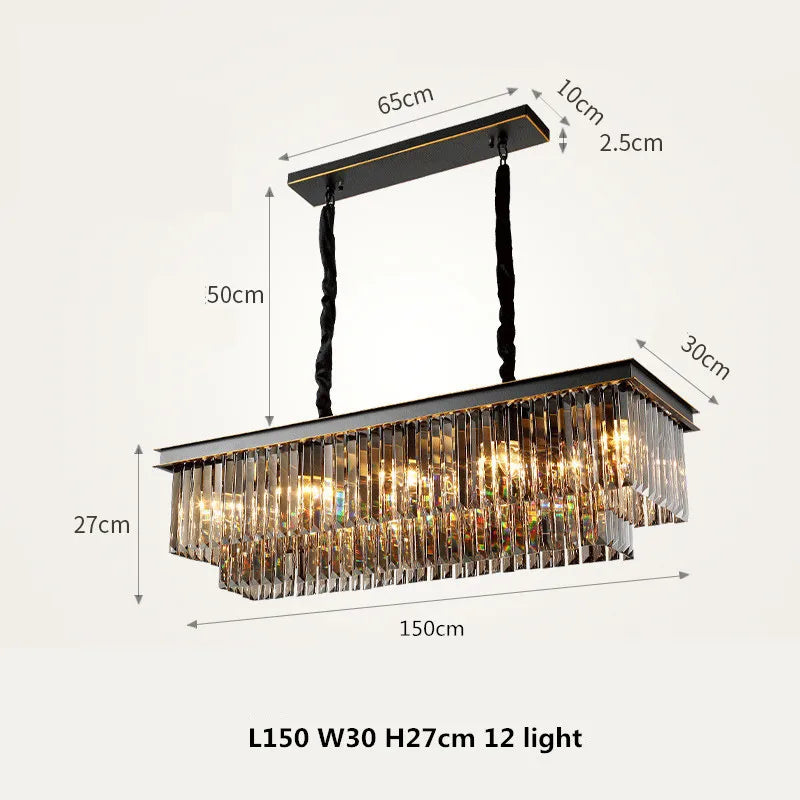 Luces colgantes LED de metal negro Gold Decorbites™ con suspensión de cristal y colgantes de cadena