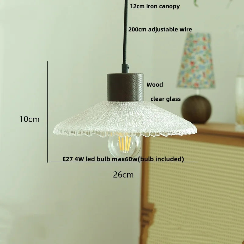 DecorBites™ Japan Style Wood LED Pendant Light Fixture Clear Glass Adjustable Hanging Lamp