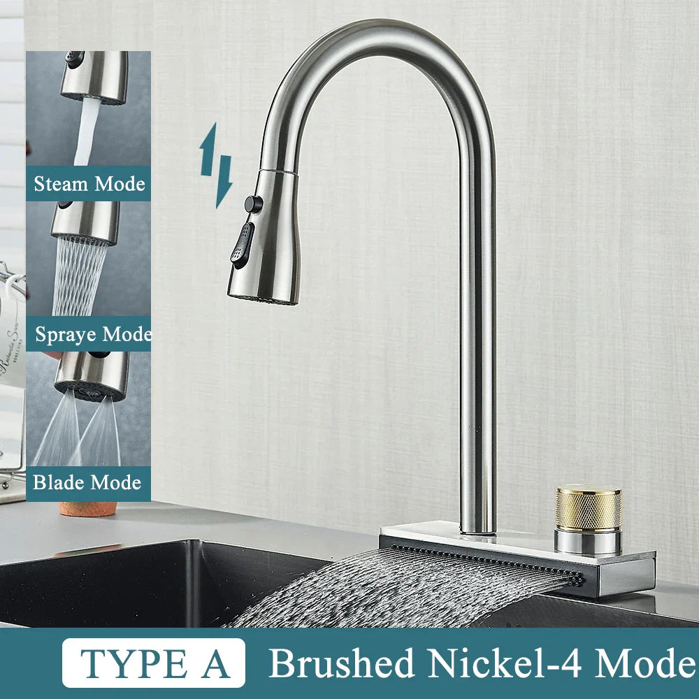 DecorBites™ Black Kitchen Faucet 4 Function Brass Single Hole Mixer Deck Mounted