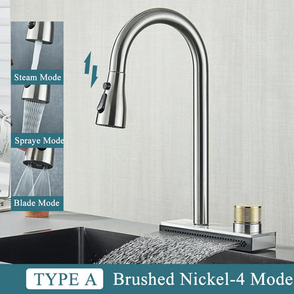 DecorBites™ Black Kitchen Faucet 4 Function Brass Single Hole Mixer Deck Mounted