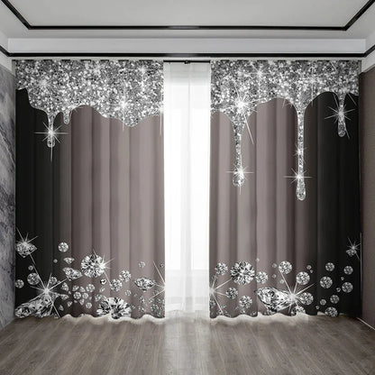 Decobites Solid Diamond Rod Pocket Curtains for Home Decoration