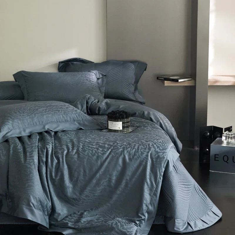 Conjunto de Ropa de Cama Jacquard de Algodón Egipcio Luxe™ Decorbites: Edredón, Cubrecama, Sábana, Fundas de Almohada