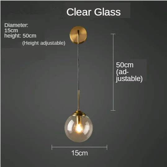 DecorBites™ Glass Ball Wall Sconce Light Fixture Golden Bedside Lamp for Home Decor