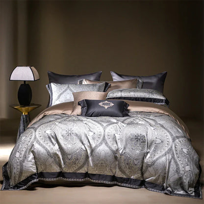 Decobites Vintage Luxury Jacquard Egyptian Cotton Bedding Set with Duvet, Sheet and Pillowcase