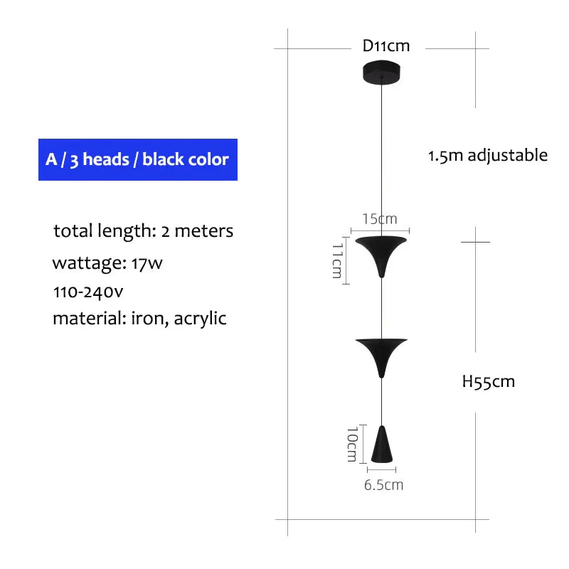 Lámpara colgante cónica DecorBites™ de 17 W, blanca y negra, estilo industrial, para isla de cocina o mesilla de noche.