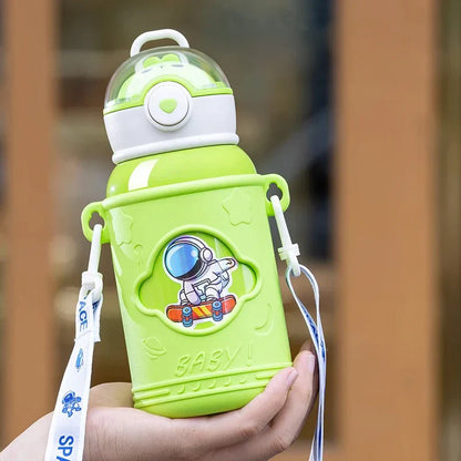 DecorBites™ Kids' Cartoon Straw Water Thermos Bottle Stainless Steel Thermal Cup