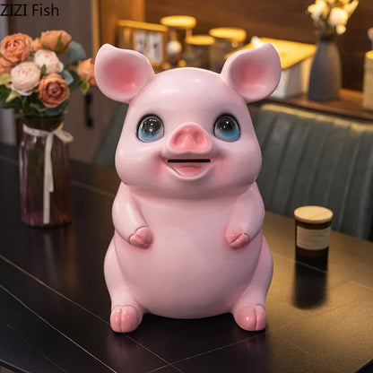 DecorBites™ Cartoon Pig Child Savings Jar Piggy Bank Desk Decoration Resin Sculpture