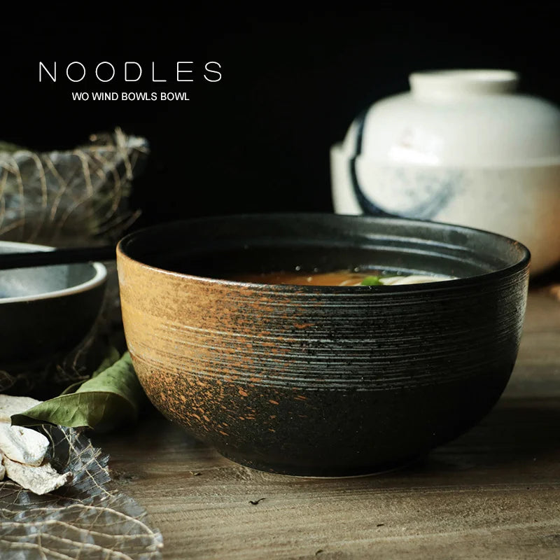 DecorBites™ Japanese Ceramic Ramen Bowl Set - Noodle Soup & Rice Bowl with Lid
