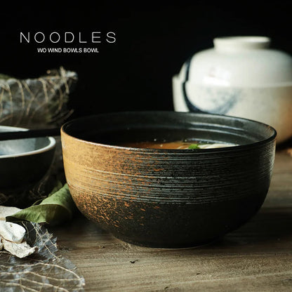 DecorBites™ Japanese Ceramic Ramen Bowl Set - Noodle Soup & Rice Bowl with Lid