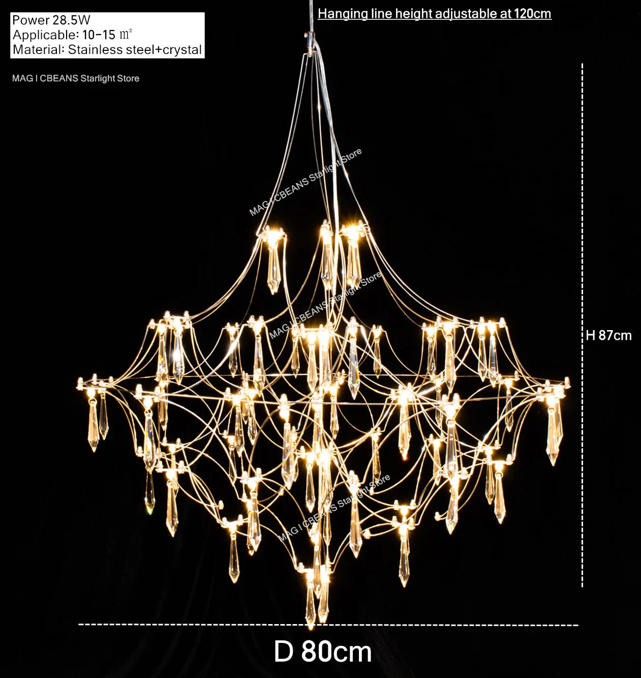 Starry Crystal Firefly Pendant Chandelier in Polished Steel