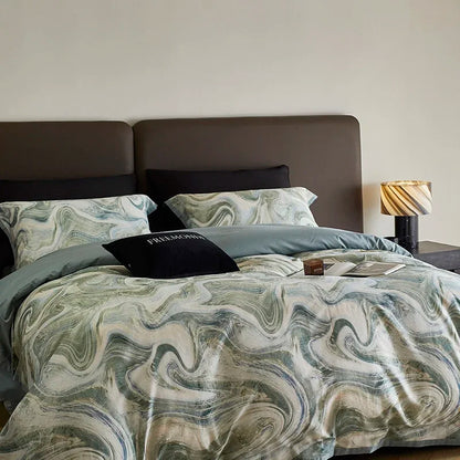 طقم أغطية سرير DecorBites™ مطبوع من القطن المصري 100 قطعة مع ملاءة وغطاء لحاف وغطاء وسادة