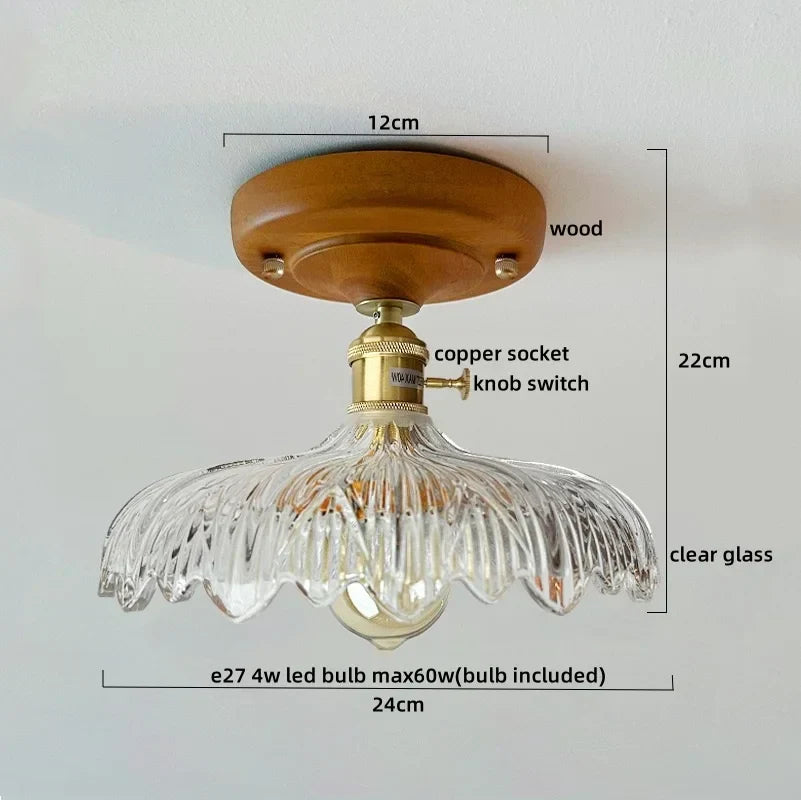 Decorbites™ Grüne Glas LED Deckenleuchte Nordisch Holz Kupfer Deckenlichter