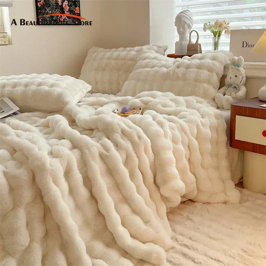 Decobites Plush Faux Fur Velvet Blanket, Double Layer, Warm Cashmere, Rabbit Fur Bed Sheet