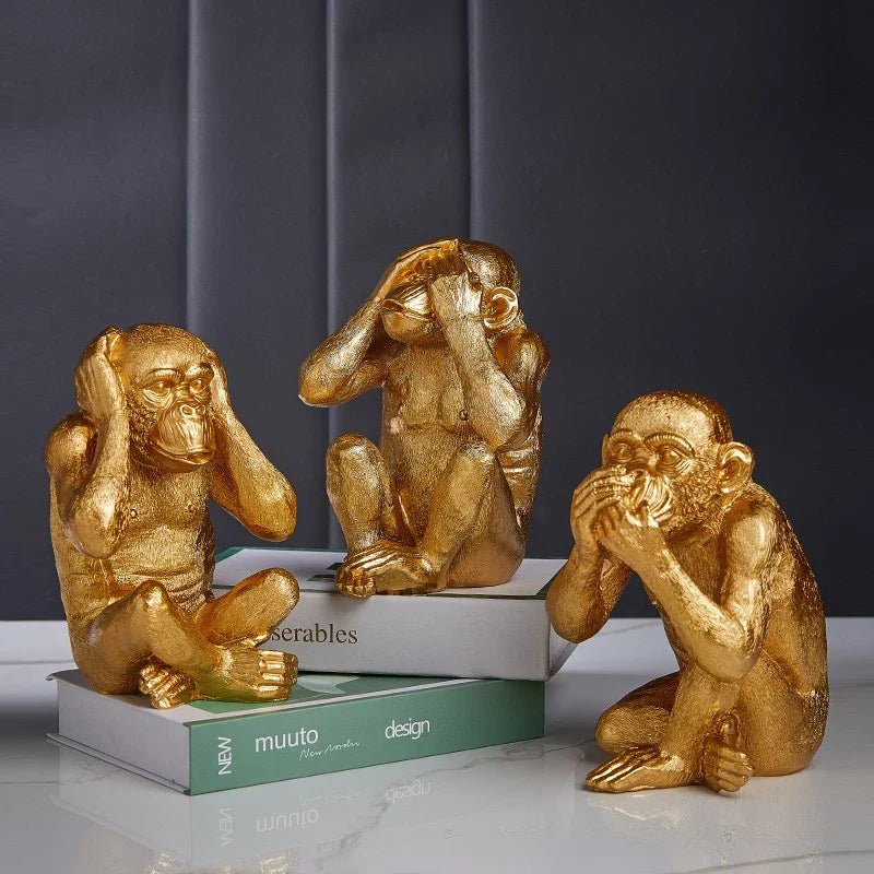 DecorBites™ Golden Monkey Sculpture: Artisanal Baboon Decorative Figurine for Home Decor