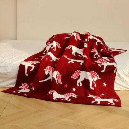 DecorBites™ Class-A Half Fleece Red Unicorn Blanket - Warm, Cozy, All-Season Quilt