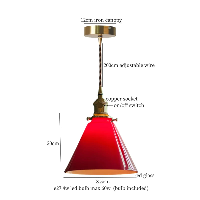 Green Glass Pendant Lamp Copper Base LED Included