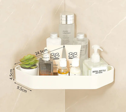 مجموعة حمام DecorBites™: رف أبيض كريمي، وحامل مناشف، وحامل ورق، وحامل فرشاة، وأدوات معدنية