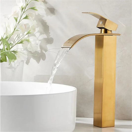 DecorBites™ Gold Bathroom Faucet: Brass Rose Gold Basin Waterfall Mixer Tap